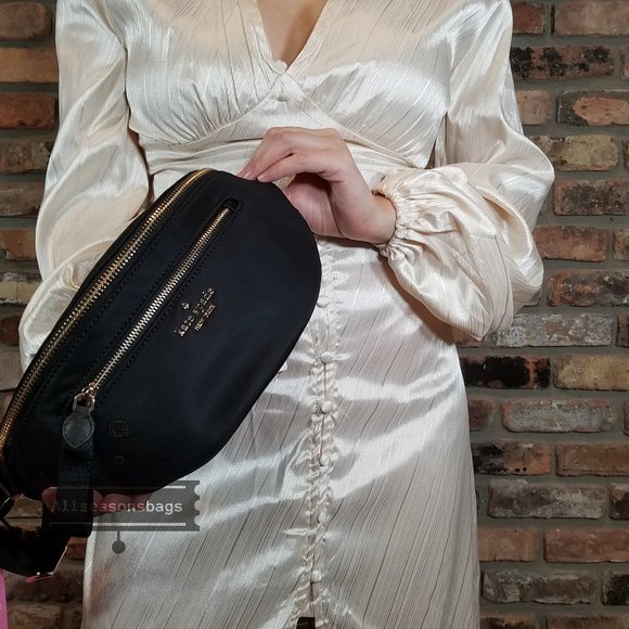 AUTHENTIC KATE SPADE CHELSEA BELT BAG WAIST FANNY PACK BLACK NYLON LEATHER $249 - Picture 3 of 8